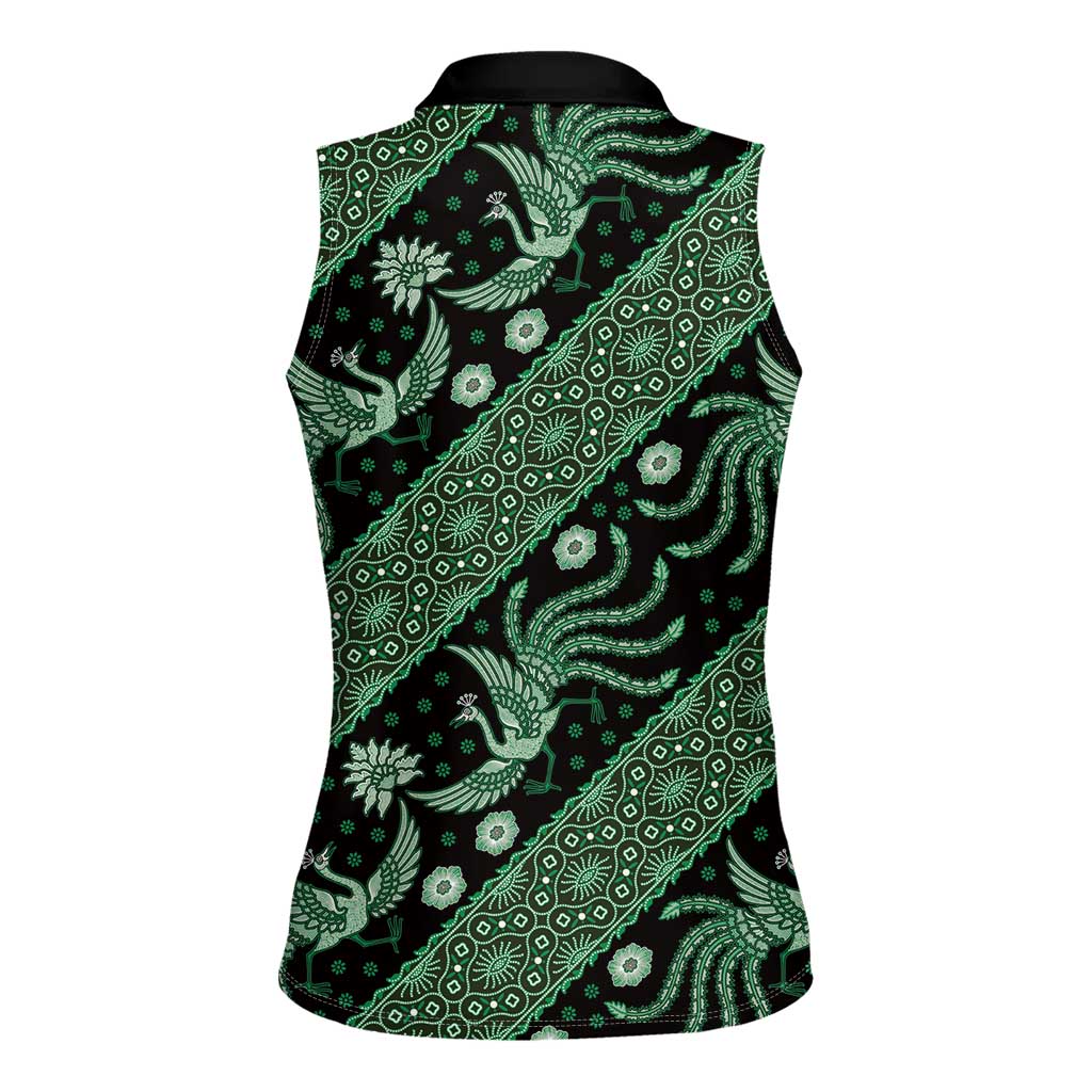 Indonesia Batik Pattern Women Sleeveless Polo Shirt Green Version