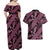 Indonesia Batik Pattern Couples Matching Off Shoulder Maxi Dress and Hawaiian Shirt Pink Version