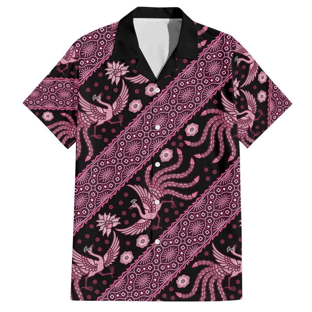 Indonesia Batik Pattern Family Matching Long Sleeve Bodycon Dress and Hawaiian Shirt Pink Version
