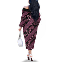 Indonesia Batik Pattern Family Matching Off The Shoulder Long Sleeve Dress and Hawaiian Shirt Pink Version