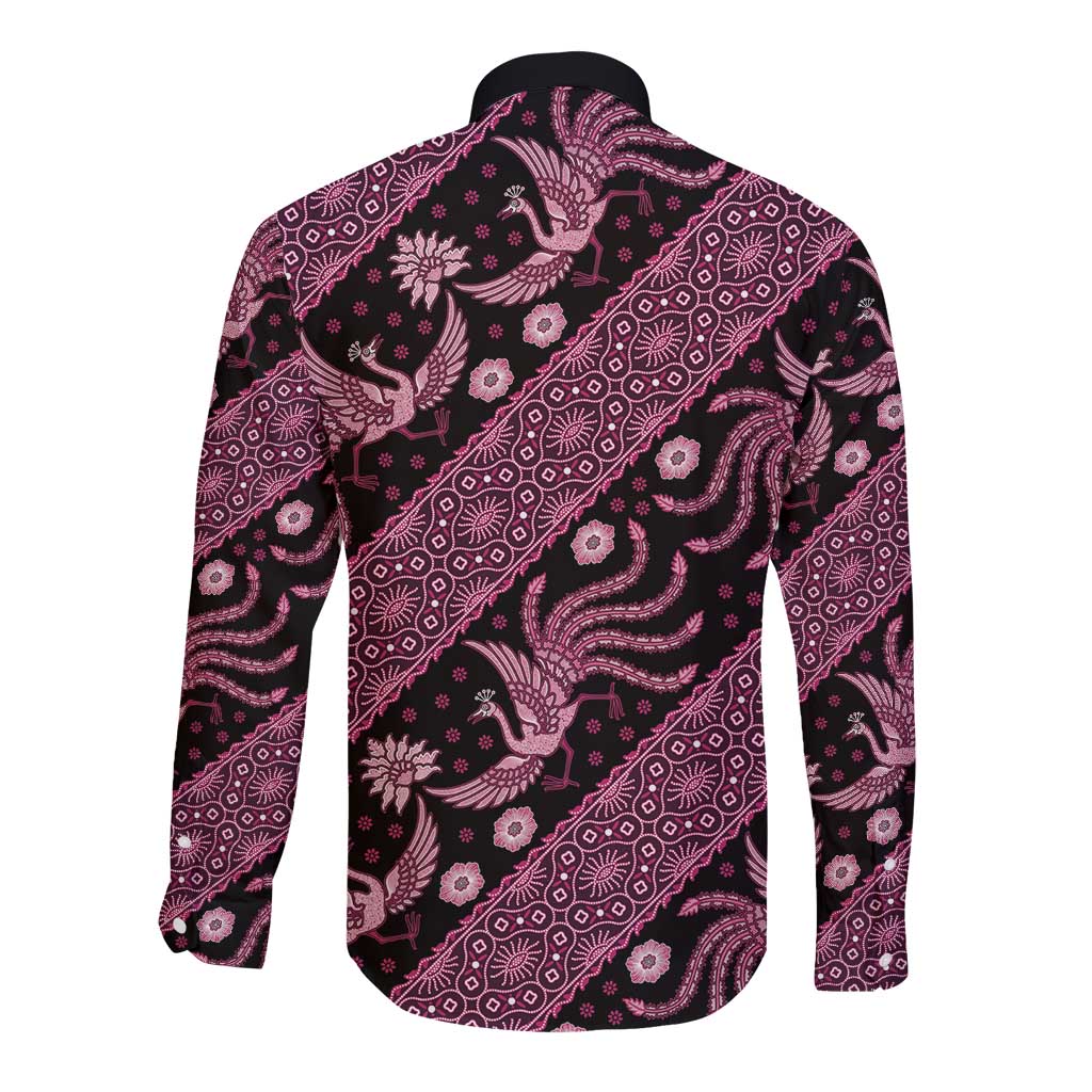 Indonesia Batik Pattern Long Sleeve Button Shirt Pink Version