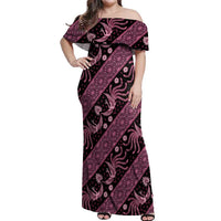 Indonesia Batik Pattern Off Shoulder Maxi Dress Pink Version