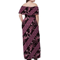 Indonesia Batik Pattern Off Shoulder Maxi Dress Pink Version