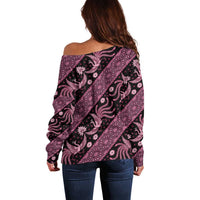 Indonesia Batik Pattern Off Shoulder Sweater Pink Version