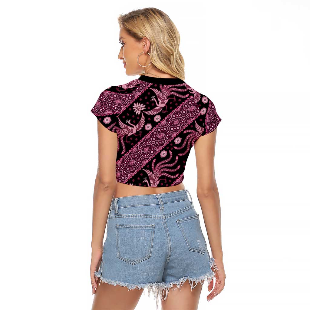 Indonesia Batik Pattern Raglan Cropped T Shirt Pink Version
