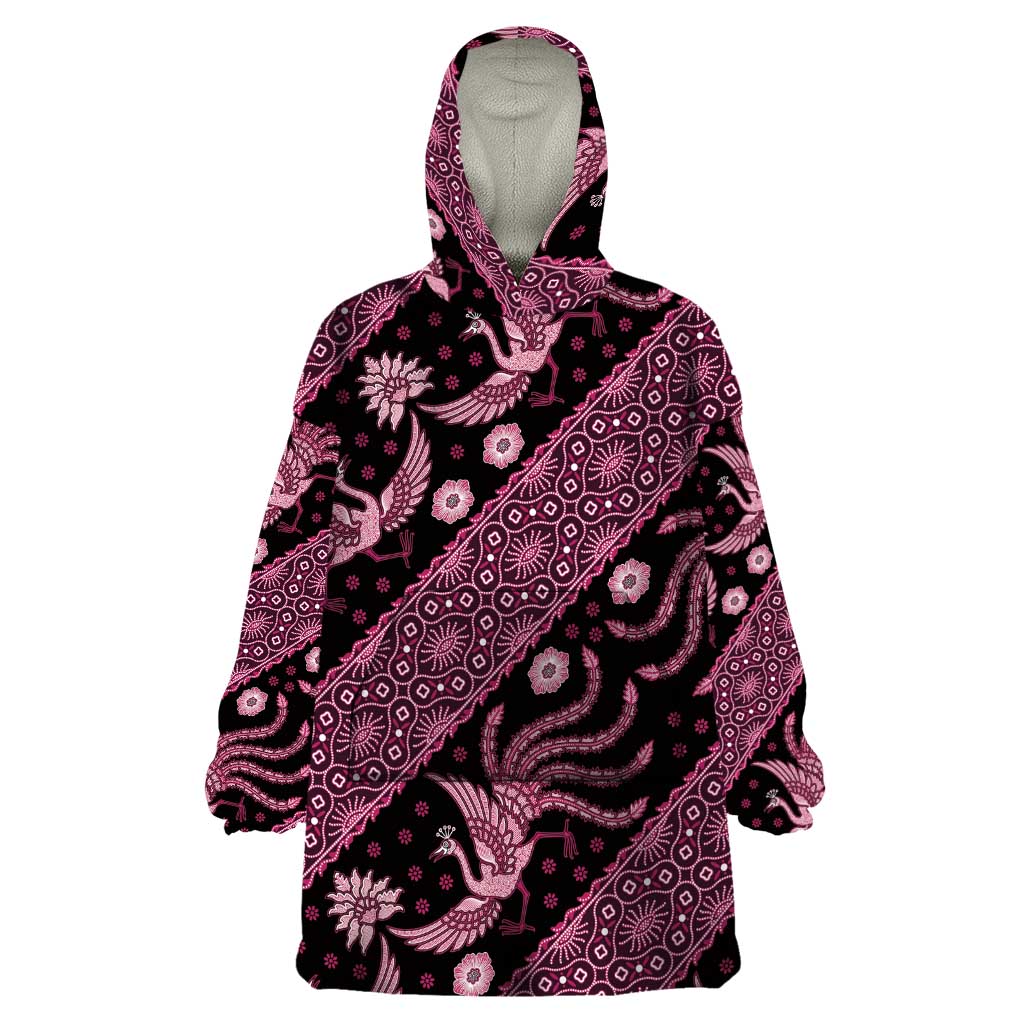 Indonesia Batik Pattern Wearable Blanket Hoodie Pink Version