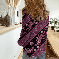 Indonesia Batik Pattern Women Casual Shirt Pink Version