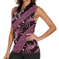 Indonesia Batik Pattern Women Sleeveless Polo Shirt Pink Version
