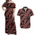 Indonesia Batik Pattern Couples Matching Off Shoulder Maxi Dress and Hawaiian Shirt Red Version