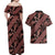 Indonesia Batik Pattern Couples Matching Off Shoulder Maxi Dress and Hawaiian Shirt Red Version