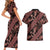 Indonesia Batik Pattern Couples Matching Short Sleeve Bodycon Dress and Hawaiian Shirt Red Version