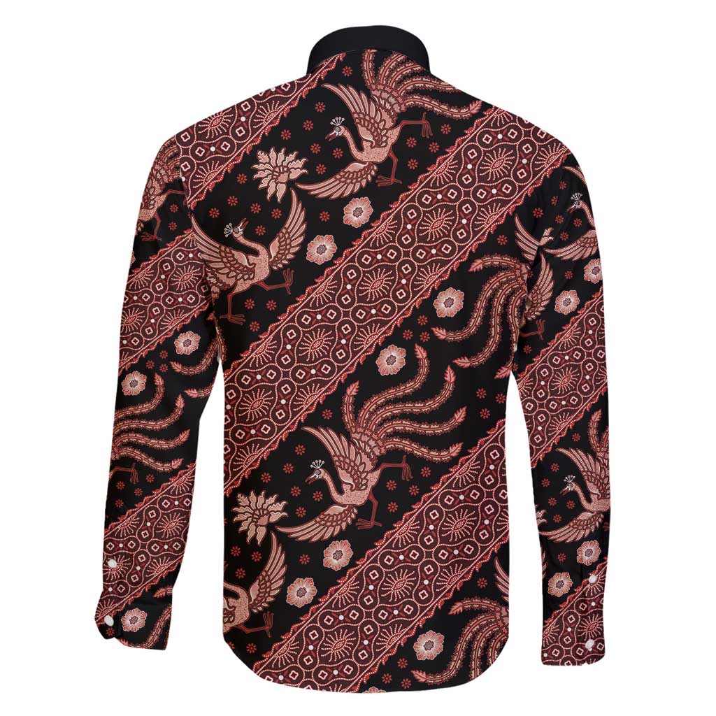 Indonesia Batik Pattern Family Matching Long Sleeve Bodycon Dress and Hawaiian Shirt Red Version