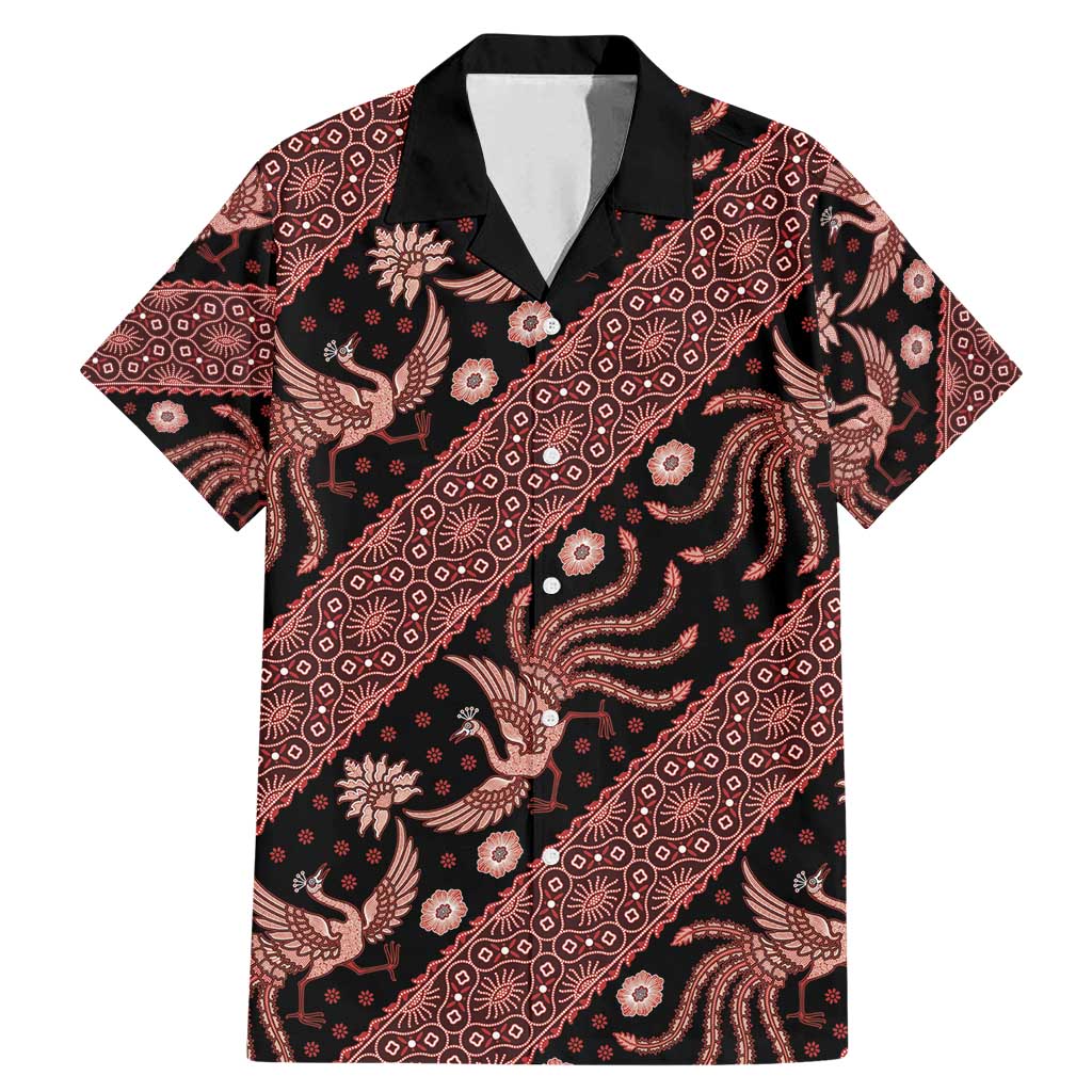 Indonesia Batik Pattern Family Matching Mermaid Dress and Hawaiian Shirt Red Version