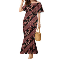 Indonesia Batik Pattern Family Matching Mermaid Dress and Hawaiian Shirt Red Version