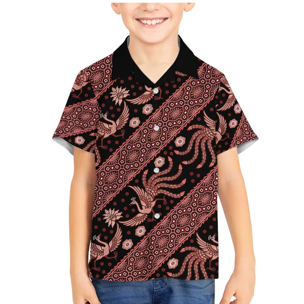 Indonesia Batik Pattern Family Matching Mermaid Dress and Hawaiian Shirt Red Version