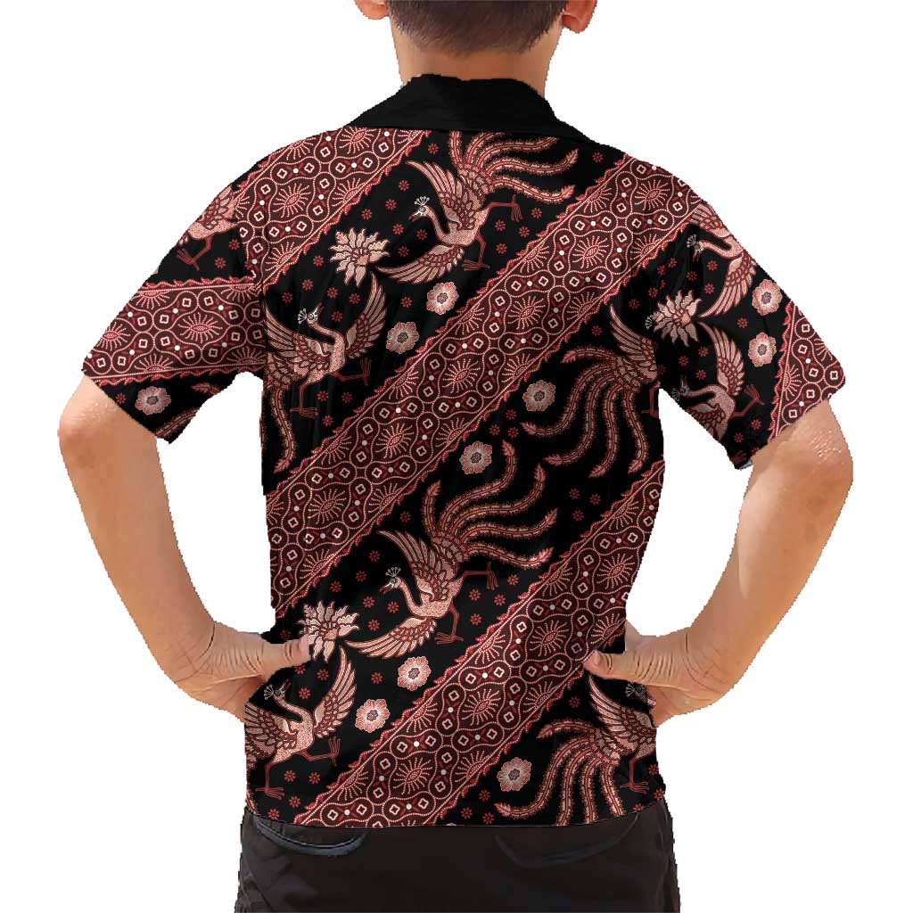 Indonesia Batik Pattern Family Matching Short Sleeve Bodycon Dress and Hawaiian Shirt Red Version