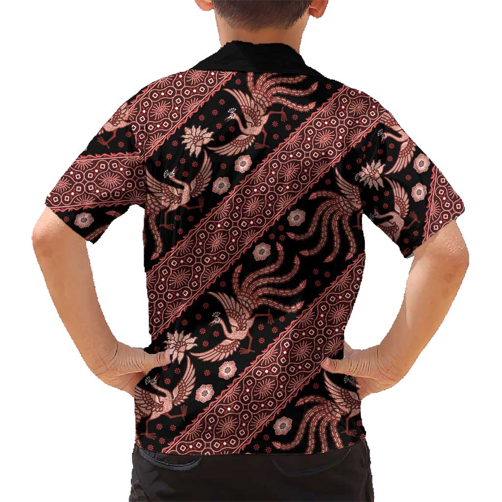 Indonesia Batik Pattern Kid Hawaiian Shirt Red Version