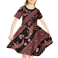 Indonesia Batik Pattern Kid Short Sleeve Dress Red Version