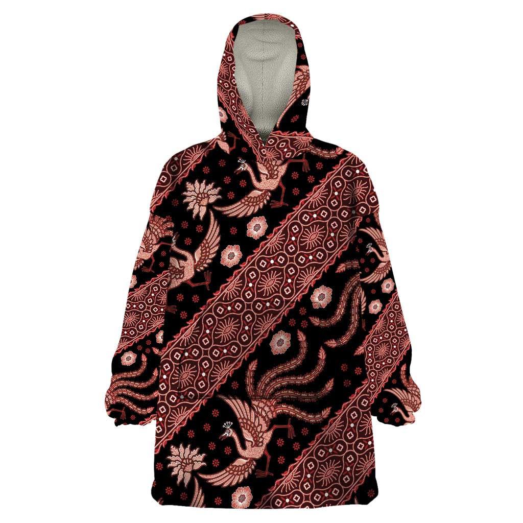 Indonesia Batik Pattern Wearable Blanket Hoodie Red Version