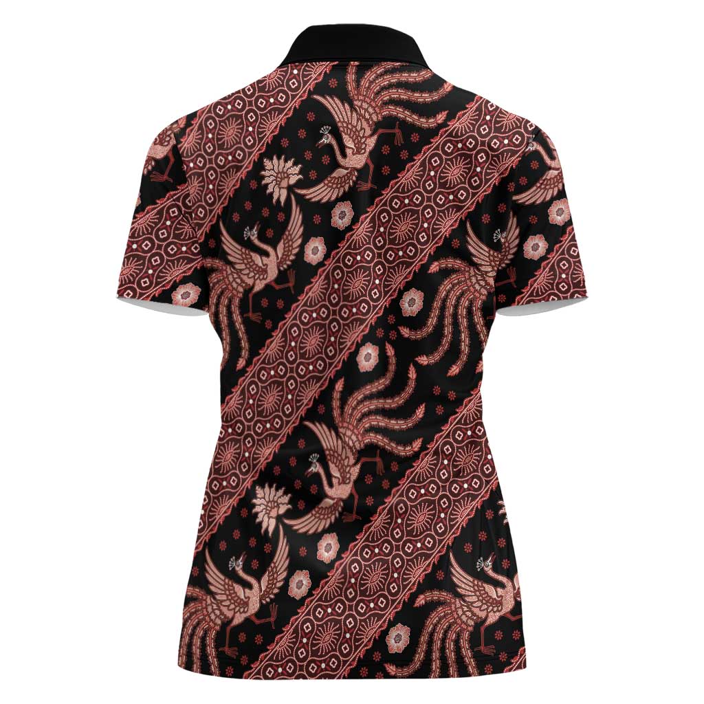 Indonesia Batik Pattern Women Polo Shirt Red Version