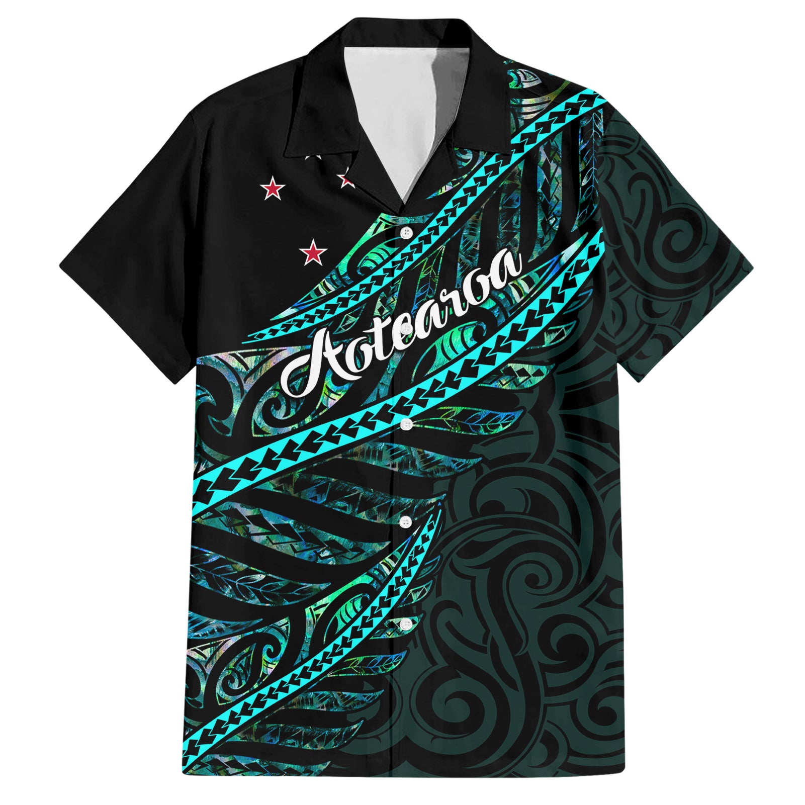 personalised-aotearoa-hawaiian-shirt-silver-fern-mix-paua-shell-polynesian-pattern