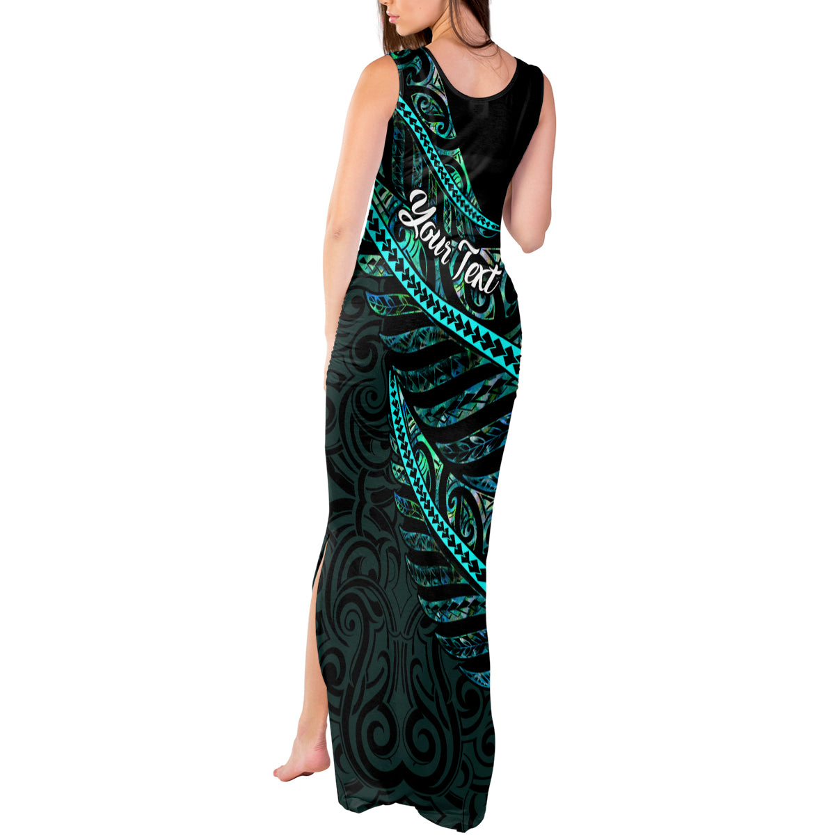 personalised-aotearoa-tank-maxi-dress-silver-fern-mix-paua-shell-polynesian-pattern