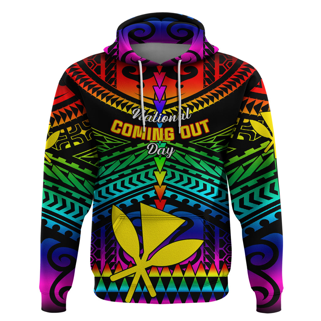 Personalised Hawaii Hoodie Kanaka Maoli Kakau 2023 National Coming Out Day LT01 Black - Polynesian Pride