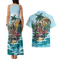 Personalized Aloha Hawaii Skeleton Couples Matching Tank Maxi Dress and Hawaiian Shirt Tropical Summer Vibe