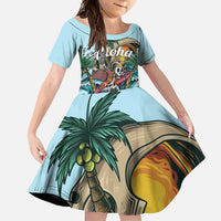Personalized Aloha Hawaii Skeleton Family Matching Long Sleeve Bodycon Dress and Hawaiian Shirt Tropical Summer Vibe LT01 Daughter's Dress Blue - Polynesian Pride