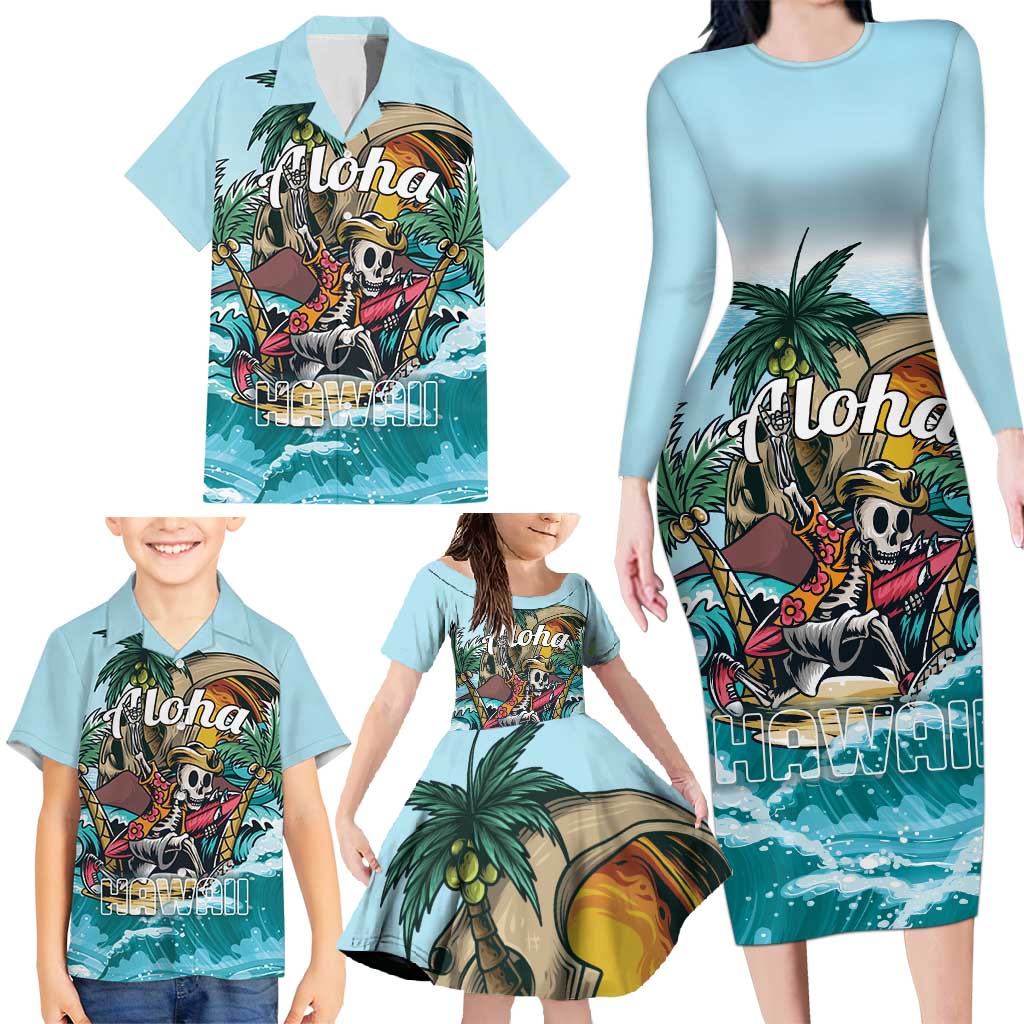 Personalized Aloha Hawaii Skeleton Family Matching Long Sleeve Bodycon Dress and Hawaiian Shirt Tropical Summer Vibe LT01 - Polynesian Pride