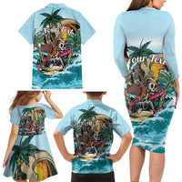 Personalized Aloha Hawaii Skeleton Family Matching Long Sleeve Bodycon Dress and Hawaiian Shirt Tropical Summer Vibe LT01 - Polynesian Pride