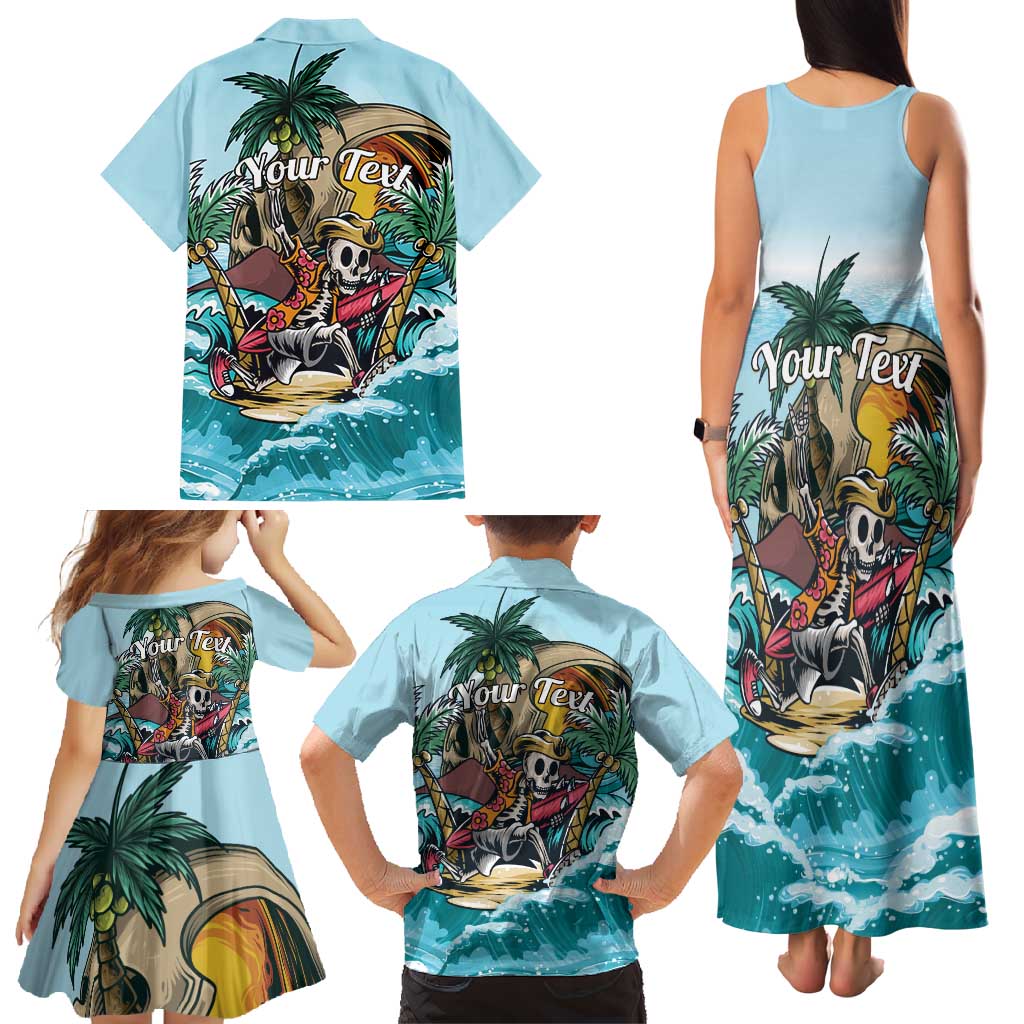 Personalized Aloha Hawaii Skeleton Family Matching Tank Maxi Dress and Hawaiian Shirt Tropical Summer Vibe