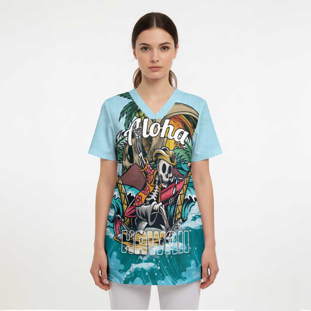 Personalized Aloha Hawaii Skeleton Scrub Top Tropical Summer Vibe - Polynesian Pride