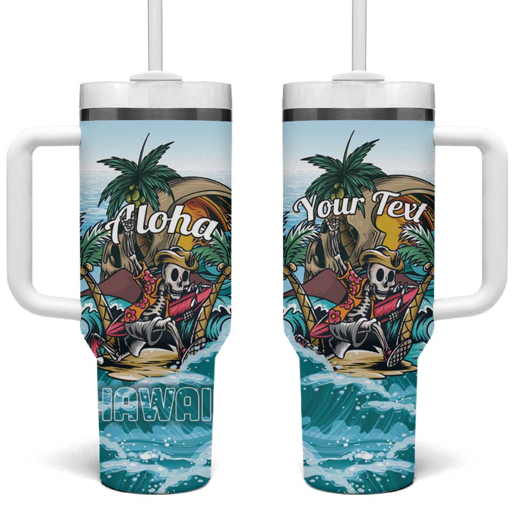 Personalized Aloha Hawaii Skeleton Tumbler With Handle Tropical Summer Vibe