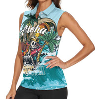 Personalized Aloha Hawaii Skeleton Women Sleeveless Polo Shirt Tropical Summer Vibe