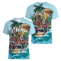 Personalized Aloha Hawaii Skeleton Women V-Neck T-Shirt Tropical Summer Vibe