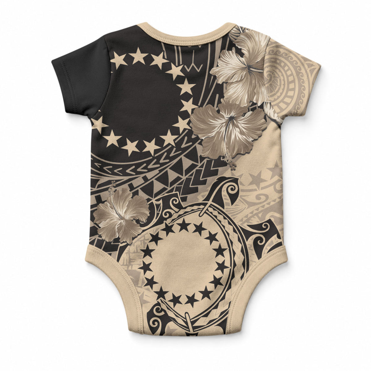 Cook Islands Turtle Baby Onesie Stars and Hibiscus - Beige LT01 - Polynesian Pride