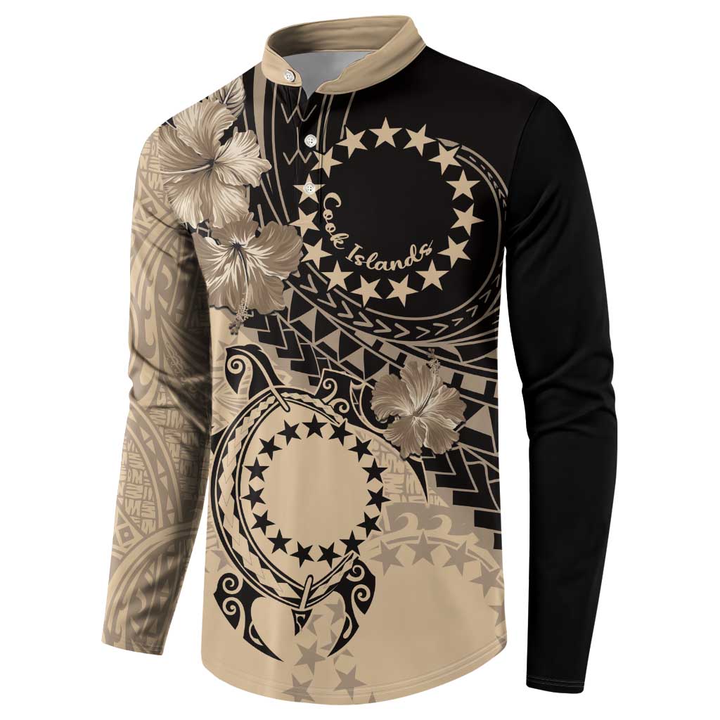 Cook Islands Turtle Button Sweatshirt Stars and Hibiscus - Beige