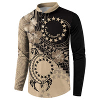 Cook Islands Turtle Button Sweatshirt Stars and Hibiscus - Beige