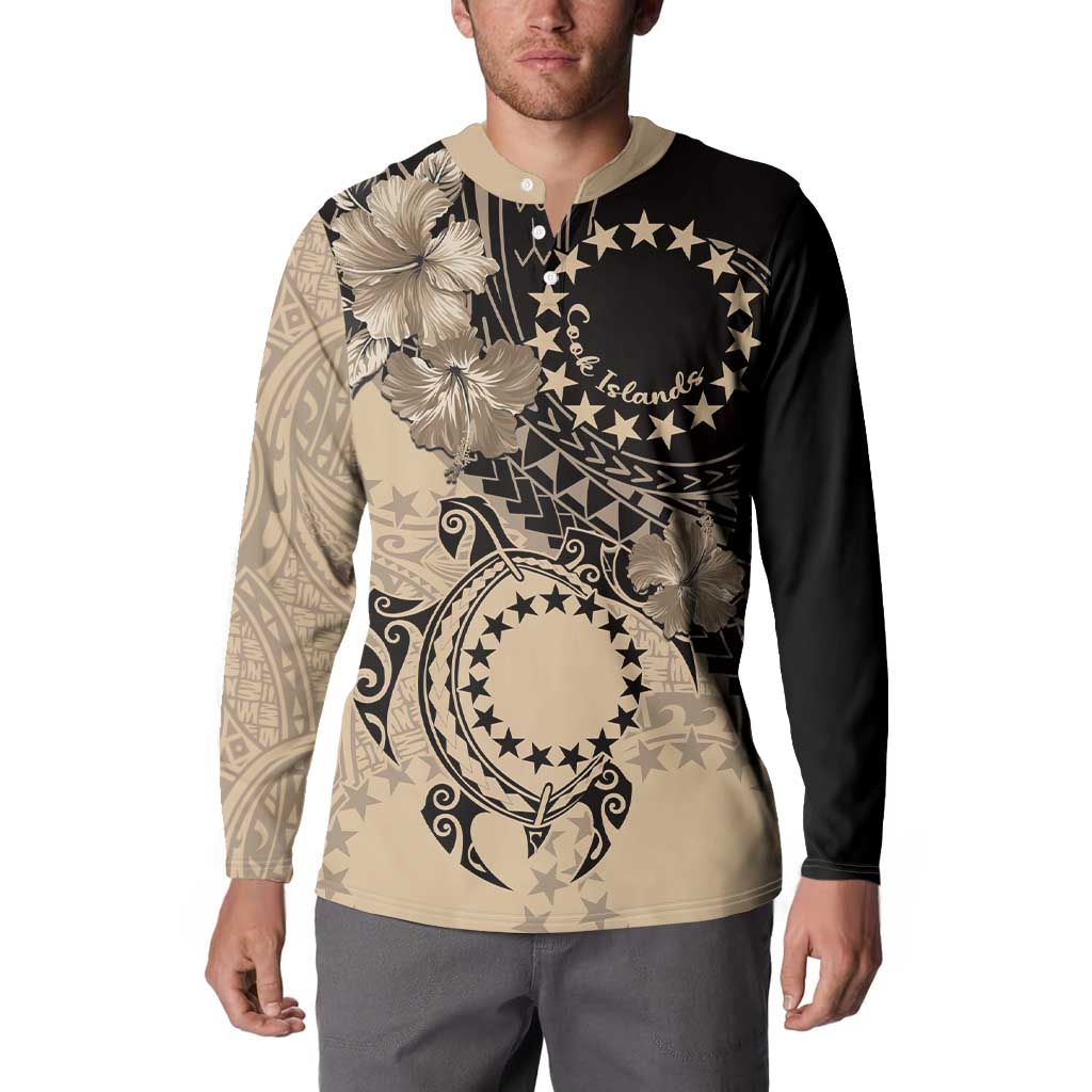 Cook Islands Turtle Button Sweatshirt Stars and Hibiscus - Beige