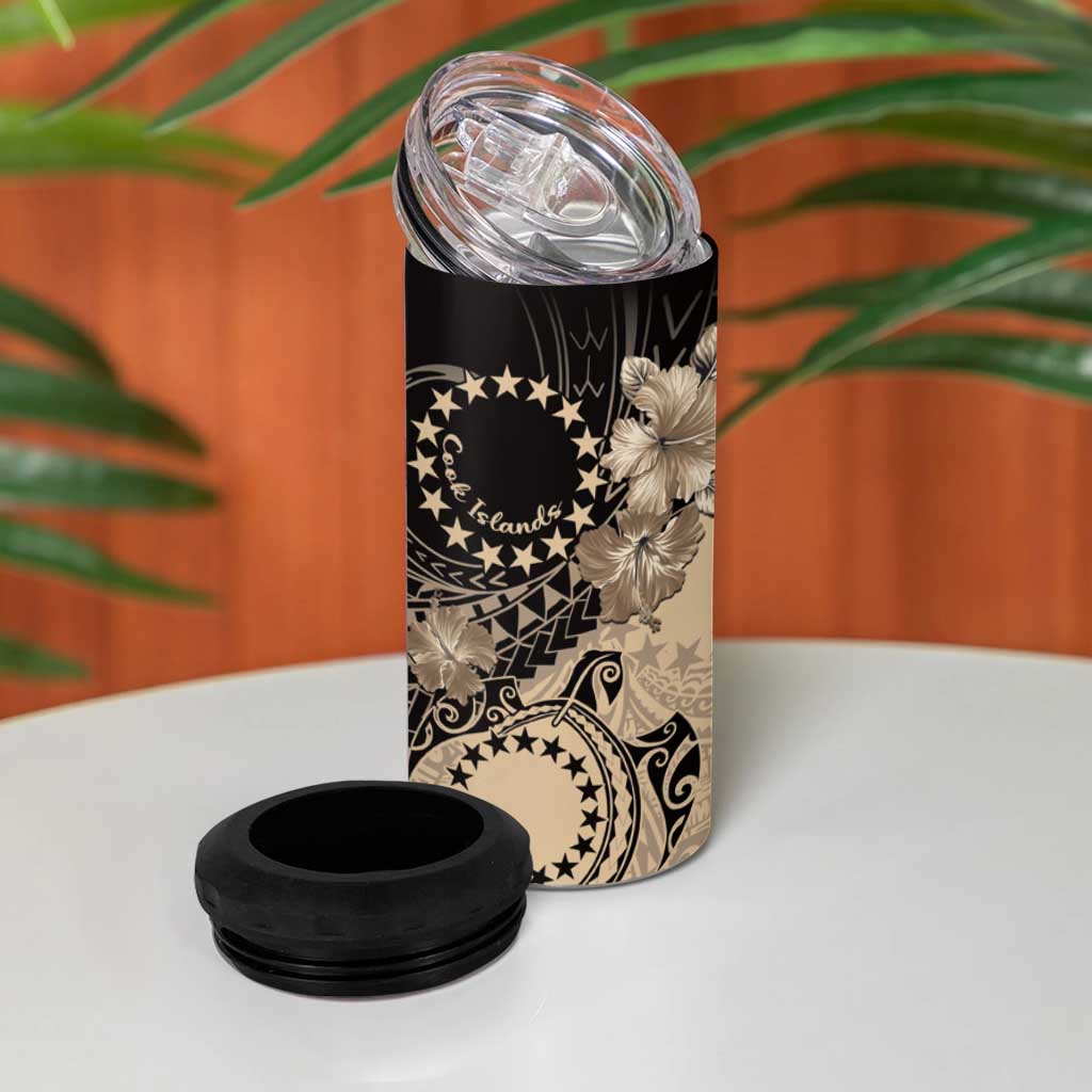 Cook Islands Turtle 4 in 1 Can Cooler Tumbler Stars and Hibiscus - Beige