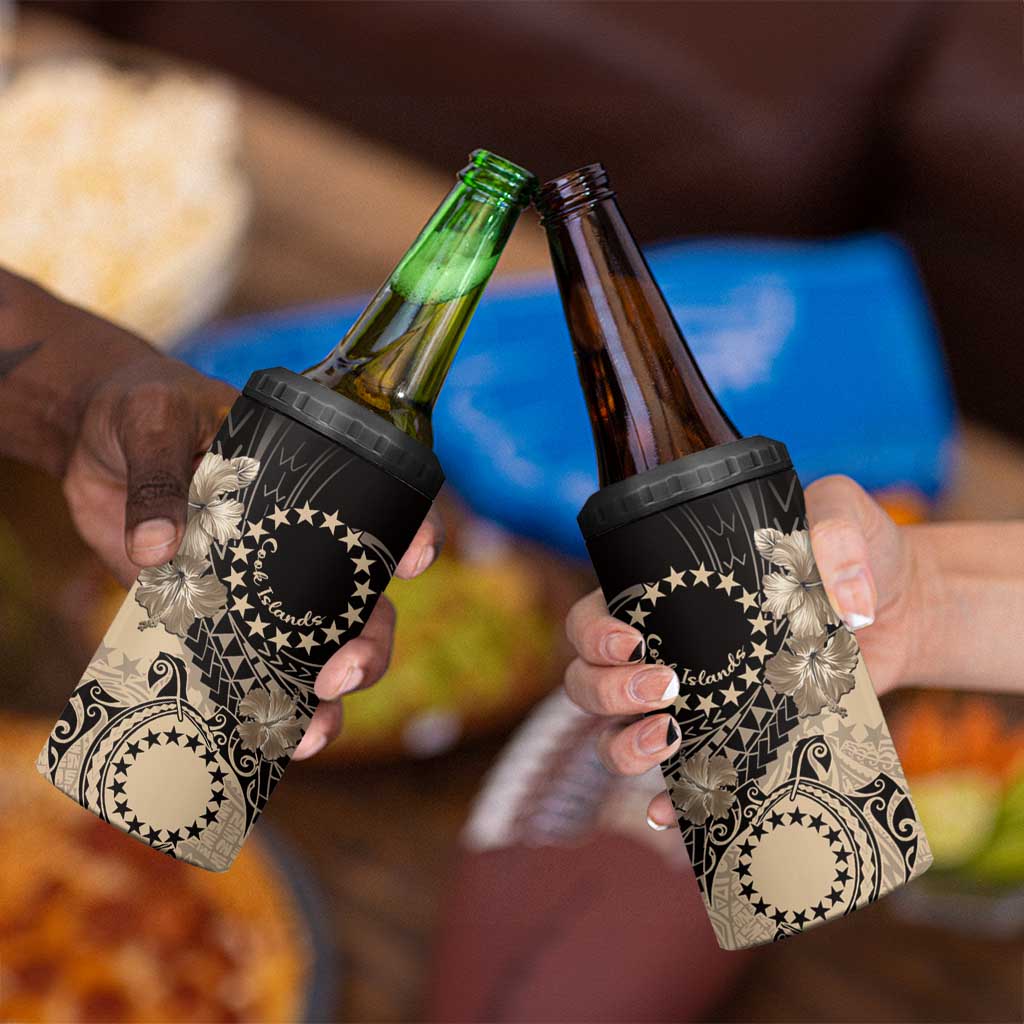 Cook Islands Turtle 4 in 1 Can Cooler Tumbler Stars and Hibiscus - Beige