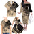 Cook Islands Turtle Family Matching Off The Shoulder Long Sleeve Dress and Hawaiian Shirt Stars and Hibiscus - Beige