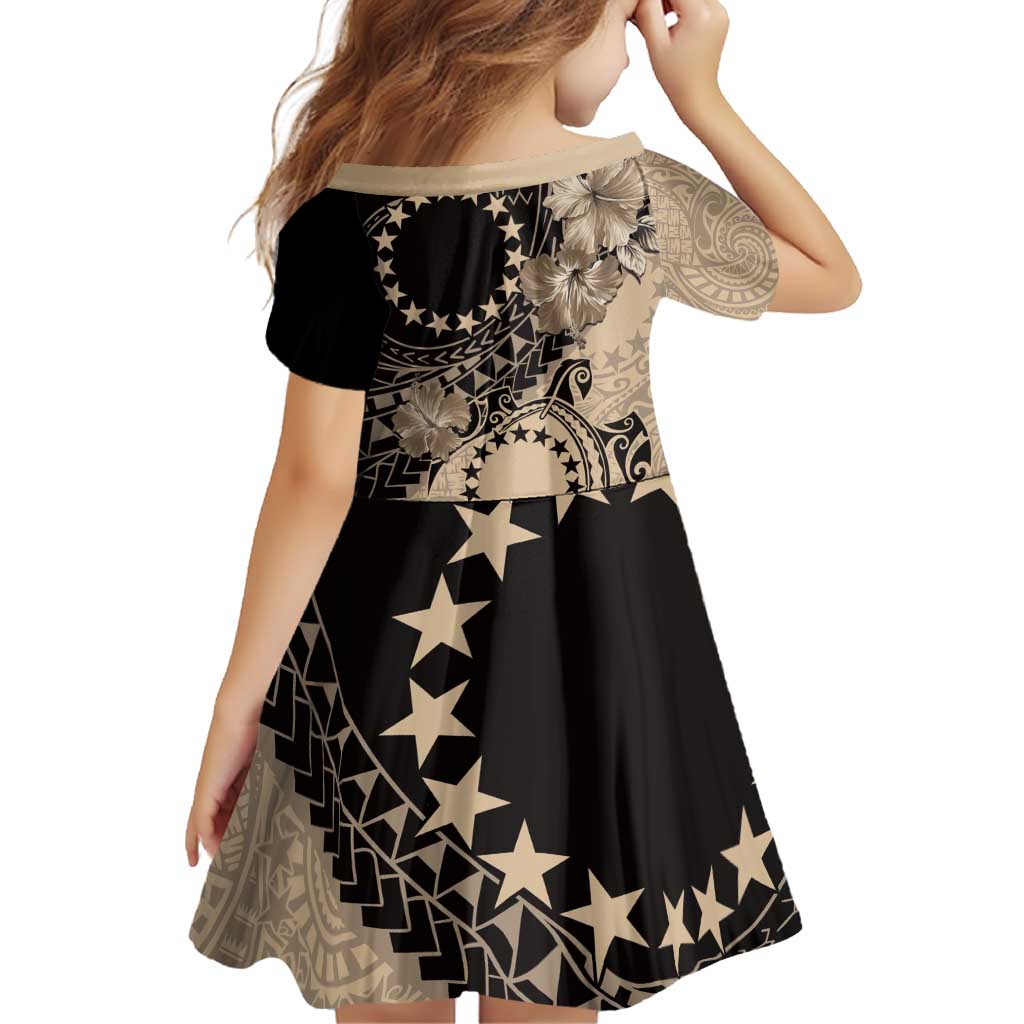 Cook Islands Turtle Family Matching Off Shoulder Short Dress and Hawaiian Shirt Stars and Hibiscus - Beige