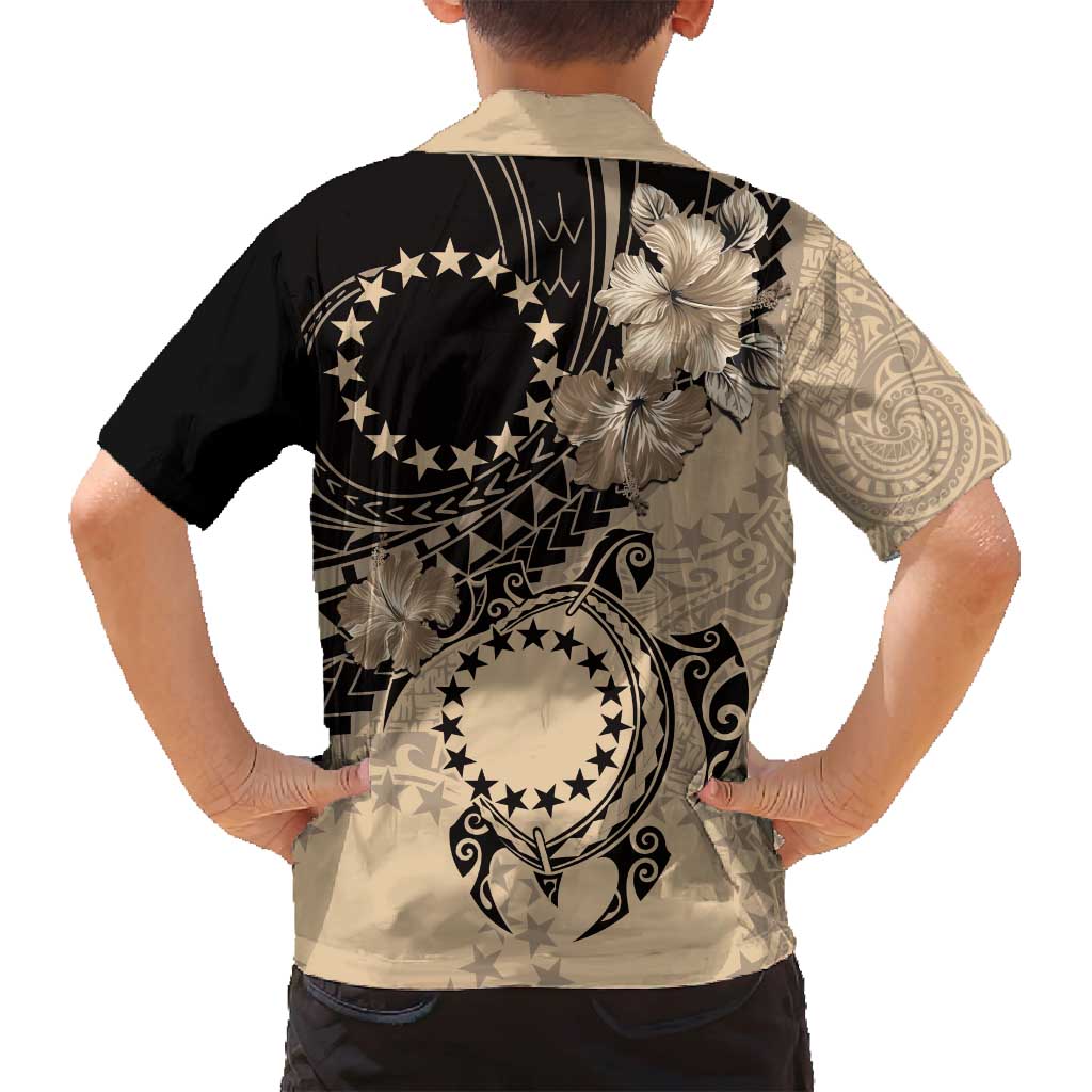 Cook Islands Turtle Family Matching Puletasi and Hawaiian Shirt Stars and Hibiscus - Beige LT01 - Polynesian Pride