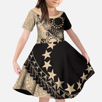 Cook Islands Turtle Family Matching Puletasi and Hawaiian Shirt Stars and Hibiscus - Beige LT01 Daughter's Dress Beige - Polynesian Pride