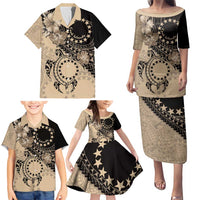 Cook Islands Turtle Family Matching Puletasi and Hawaiian Shirt Stars and Hibiscus - Beige LT01 - Polynesian Pride