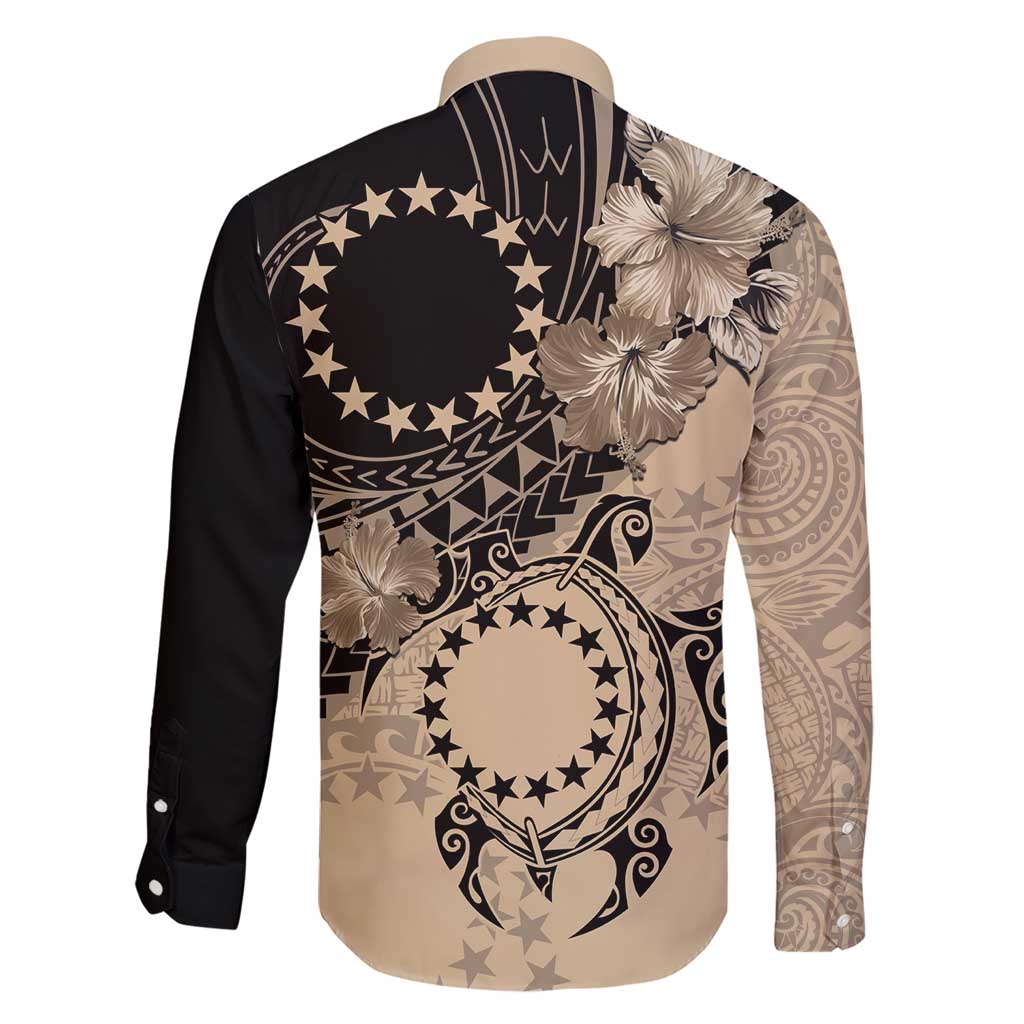 Cook Islands Turtle Family Matching Short Sleeve Bodycon Dress and Hawaiian Shirt Stars and Hibiscus - Beige