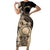 Cook Islands Turtle Family Matching Short Sleeve Bodycon Dress and Hawaiian Shirt Stars and Hibiscus - Beige