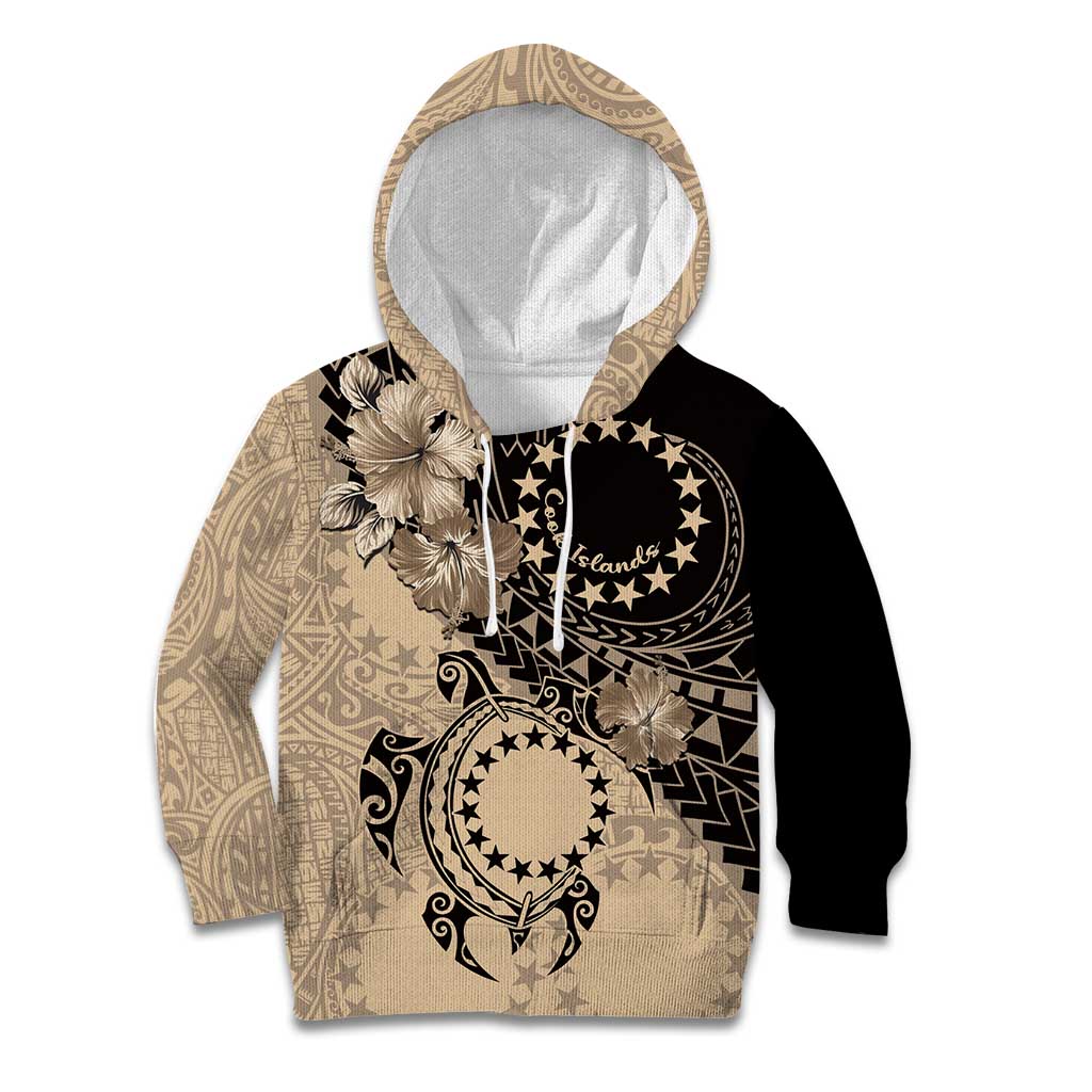 Cook Islands Turtle Kid Hoodie Stars and Hibiscus - Beige